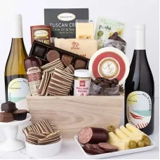 Gourmet Charcuterie & Sweets Gift Basket with Wine