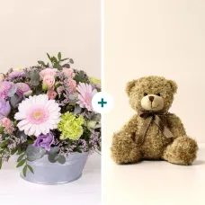 Pastel bloom and teddy bear