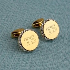 Crystal Gold Engraved Cufflinks