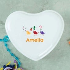 Birds Personalised White Heart Jewellery Box