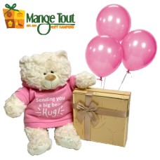 Pink Hoodie Teddy, Belgian Chocs & Balloons