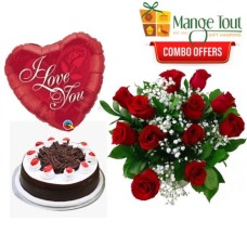 1/2kg Black Forest Cake & 12 Red Roses