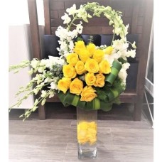 Yellow Sunshine Roses & Orchids