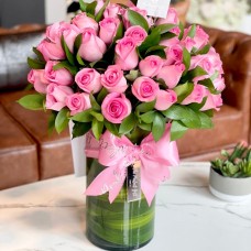 Grand Pink Roses in a Vase