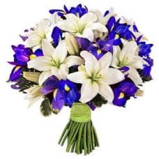 White Lily Stems & Blue Flower Bouquet