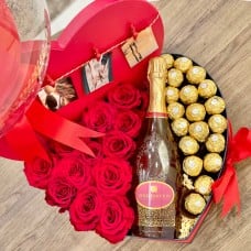 Heart Shaped Photos with Roses, Ferrero & Sparkling Juice