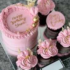 Pink Birthday Cake & Cupcakes Set