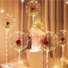 White LED Illuminated Balloons with Red Rose