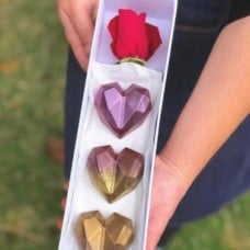 3 Choco-Smash Mini Heart cakes & Single Rose