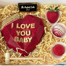 I LOVE YOU Choco-Smash Heart Cake with Dipped Strawberries