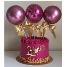 Personalized Fuscia Cake With Chrome Balloons (Half KG)