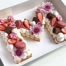 Letter Shape Cake with Berries & Macarons - 1.5 kg