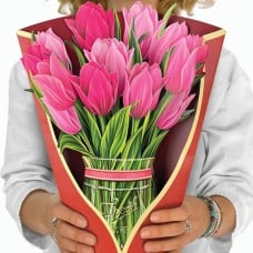 3D Pop-up Gift Card - Pink Tulips Bouquet Vase