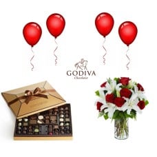GODIVA Ultimate Box & Flower Vase & Balloons