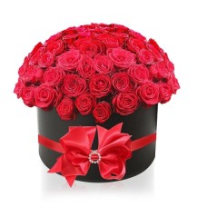 'My Only Love' Red Roses in a black Round Gift Box with Brooch