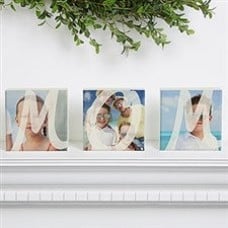 Personalized 3 Photo Canvas with letters 'MOM'