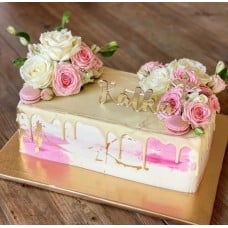 Pink And White Roses Painted Cake