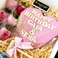 Birthday Pink Choco-Smash Heart Cake with Dipped Strawberries