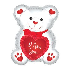 24" White Teddy & Heart Balloon