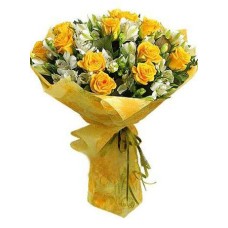 12 Yellow Roses & Peruvian lilies bouquet (12 Stems)