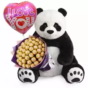 Human Size Panda (4 ft) Ferrero Bouquet Love Balloon