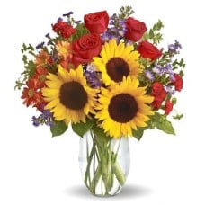 12 Red Roses & 3 Sunflowers Bouquet