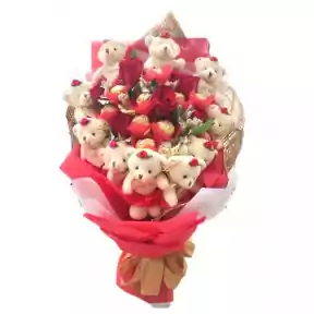12 Roses, 12 Teddy Bears & 8 Ferrero Bouquet - Best Seller!