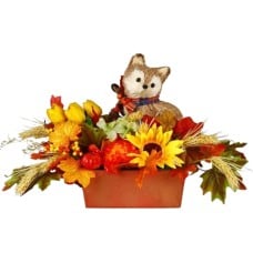 Fall Centerpiece with Fox Puppy & Tulips