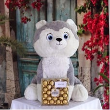 Cute Large Stuffed Husky Plush with Chocolates