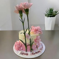 Beautiful Bento Cake (1kg) with Real Pink Carnation Roses in Vanilla and Chocolate Flavour