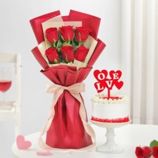 Romance Bouquet & Red Velvet Cake 300g
