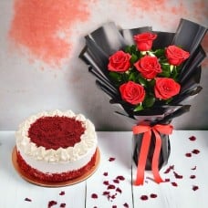 6 Red Roses Bouquet with 500g Red Velvet Premium Cake