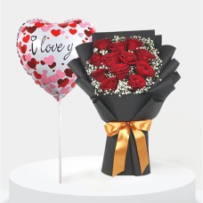 Red Roses Bouquet With I Love You Balloon