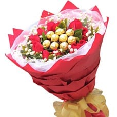 Belgian Delight - Chocolate Bouquet (Belgian Delight - 12 Roses and 9 Rochers - Chocolate Bouquet)