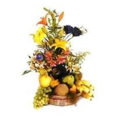 Premium Pyramid Basket of Fruits and Flowers