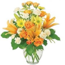 Vase With Lilium And Roses