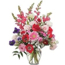 Vase With Carnations, Alstroemerias, Roses And Lisiantus
