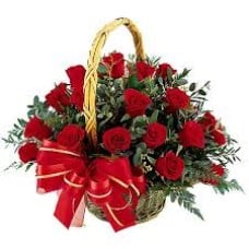 Basket With 12 Roses And Chocolates