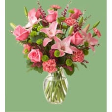 Pink Roses And Pink Lilyum Vase