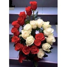 SPIRAL FLORAL ARRANGEMENT RED AND WHITE ROSES