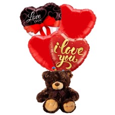 Teddy bear and I Love You balloons