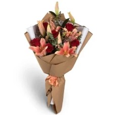 BOUQUET OF ROSES & PINK LILIES