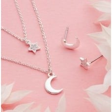 Star and Moon Necklace and Earring Gift Set
