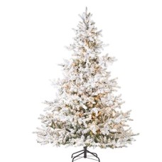 Tree 7.5' Flocked Aurora Spruce 1000 Warm White LED Snake Lights 62"D 2237T