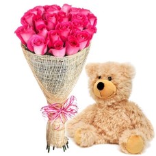 bouquet pink roses and teddy bear (Standard)