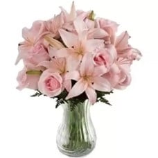 3 Soft pink Lilies , 10 Roses (Standard)