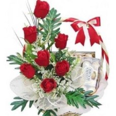 6 Red Roses,16 Ferrero Chocolates (Standard)