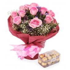 12 Pink Roses And 16 Ferrero Rocher Chocolates (Standard)