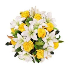 10 White Lilies With 10 Yellow Roses (Standard)
