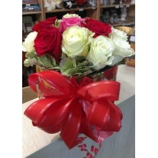 Multi-Colored Roses In A Hat Box